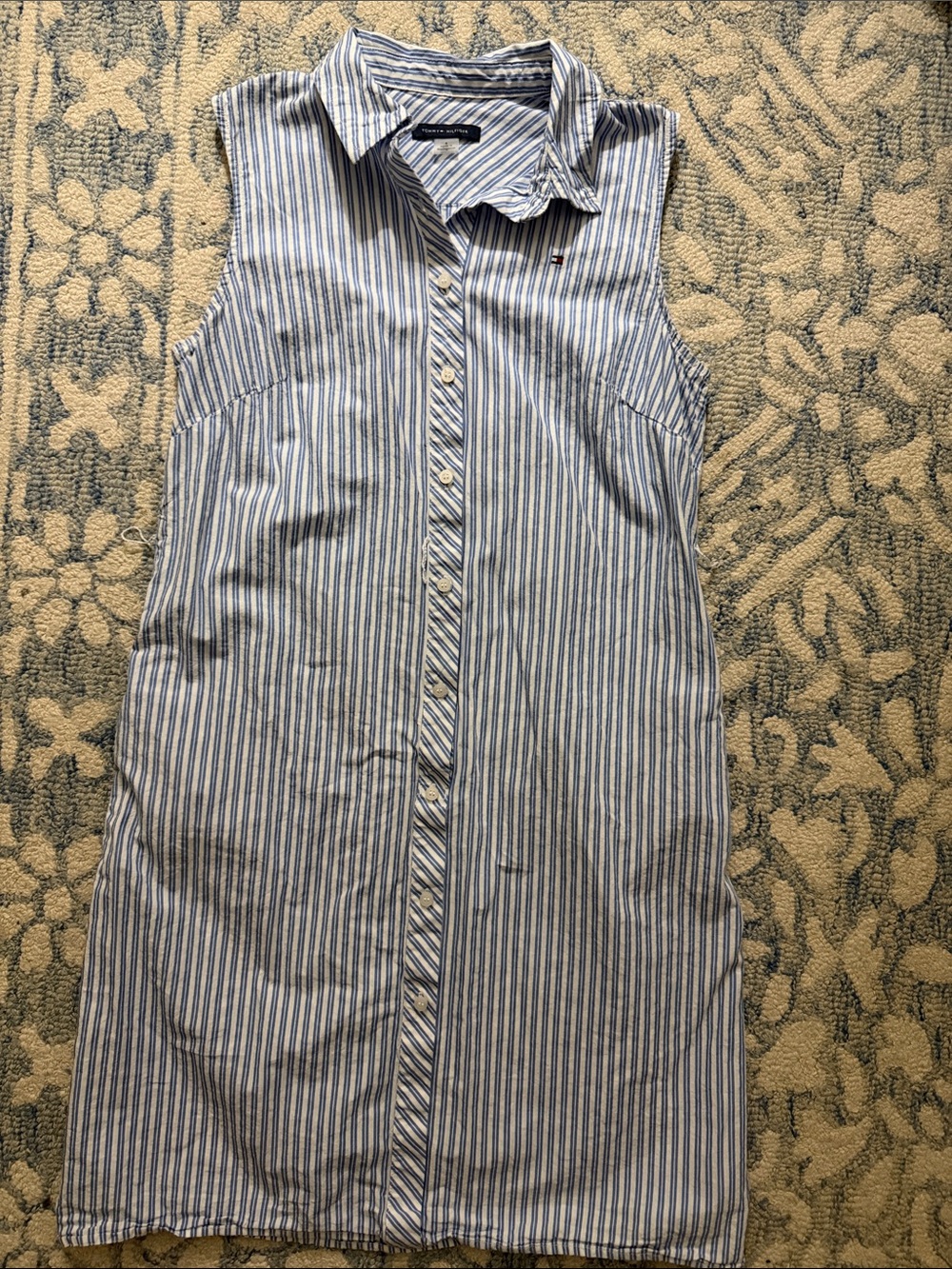 Tommy Hilfiger Blue & White Striped Sleeveless Shirt Dress